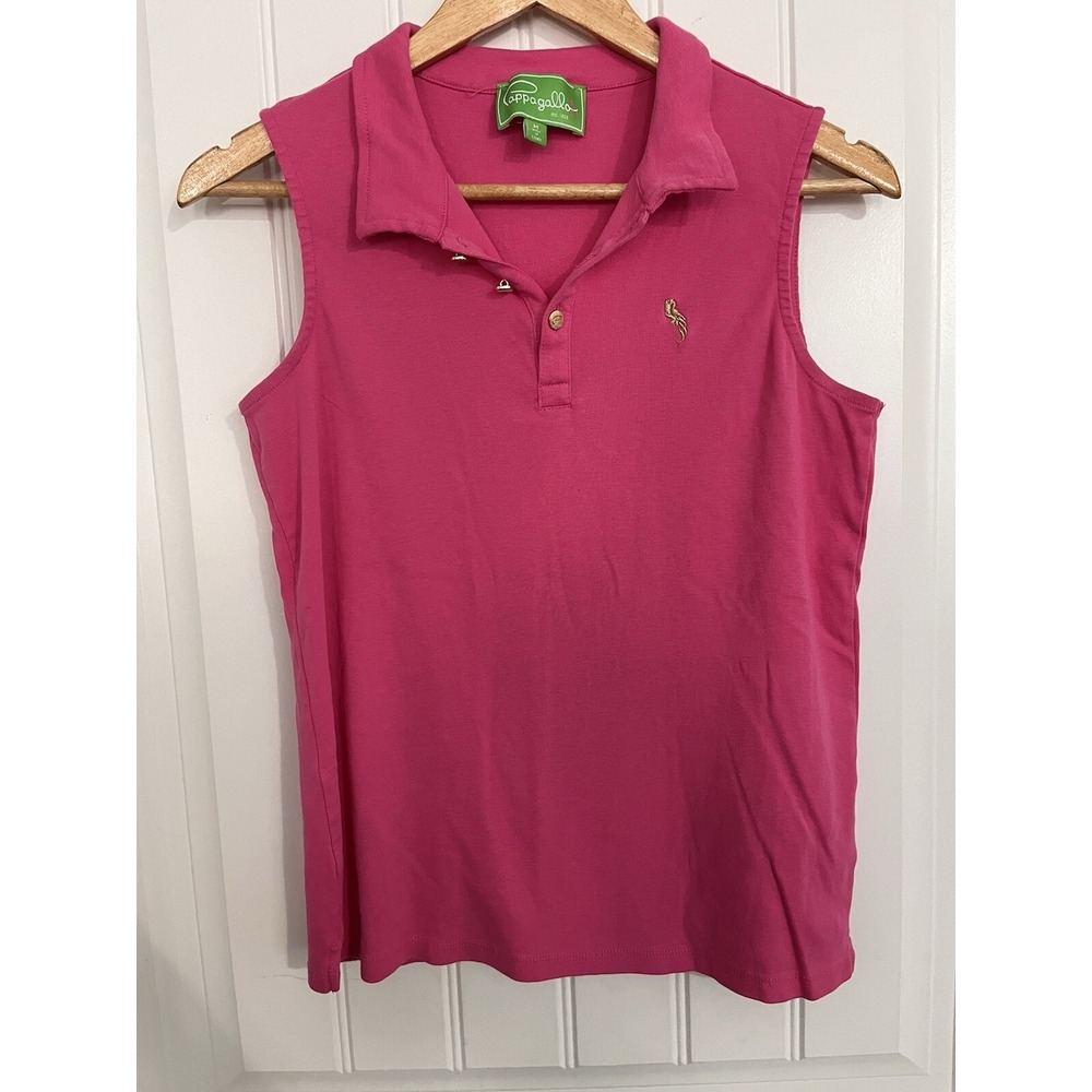 Pappagallo Sleeveless Bright Pink Polo Golf Shirt Womens Medium M Collar 125